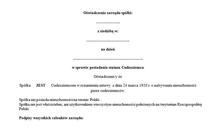 Oświadczenie czy spółka jest cudzoziemcem - uniknij problemów w KRS